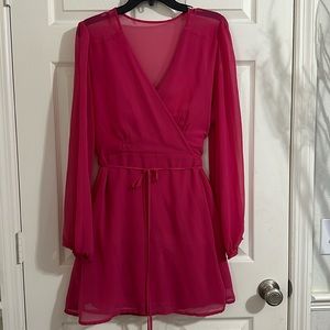 Pink Wrap-Tie Mini Dress